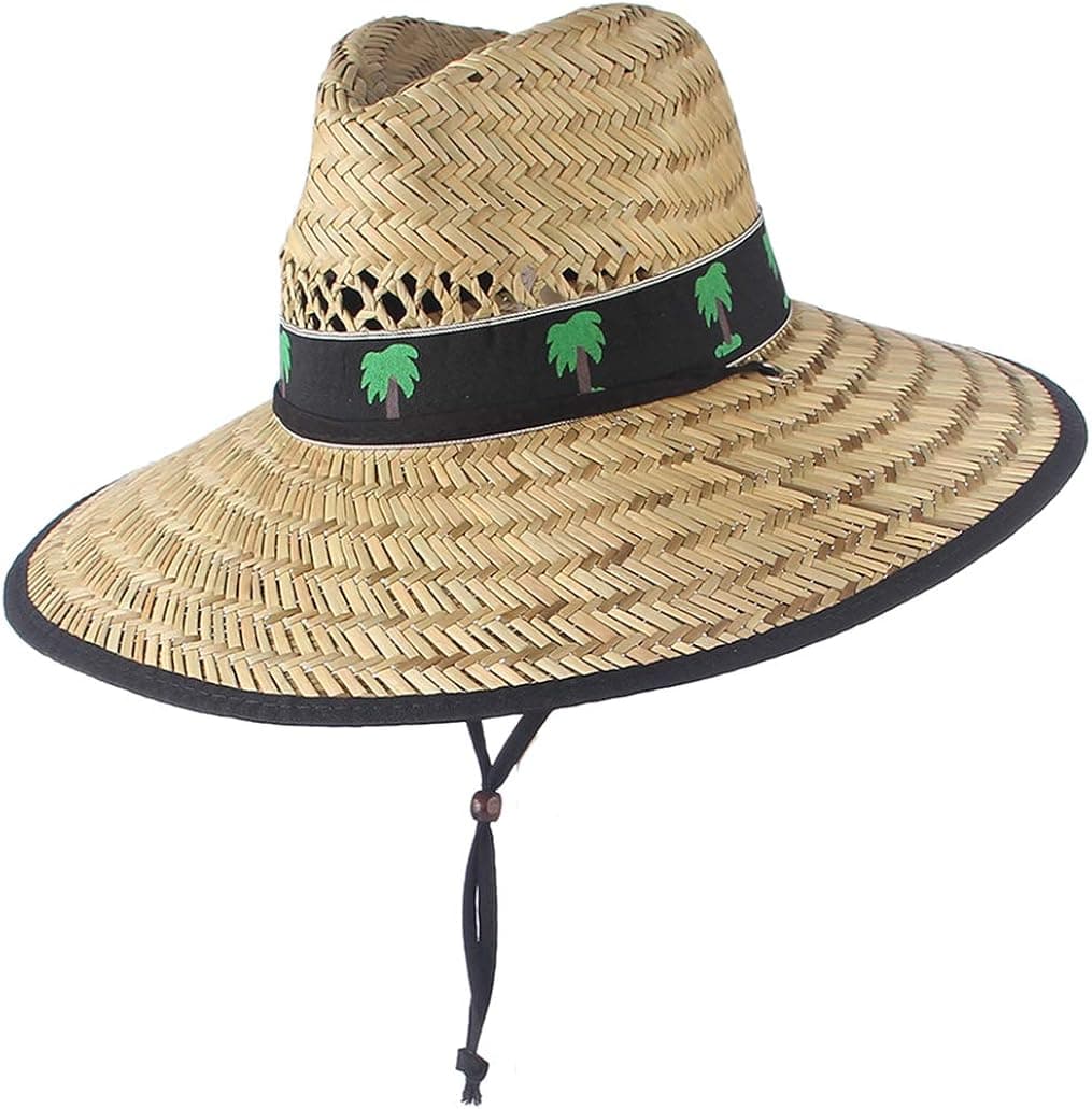 Men's Straw Sun Hat Wide Brim Summer Lifeguard Beach Hats Outdoor Travel Women