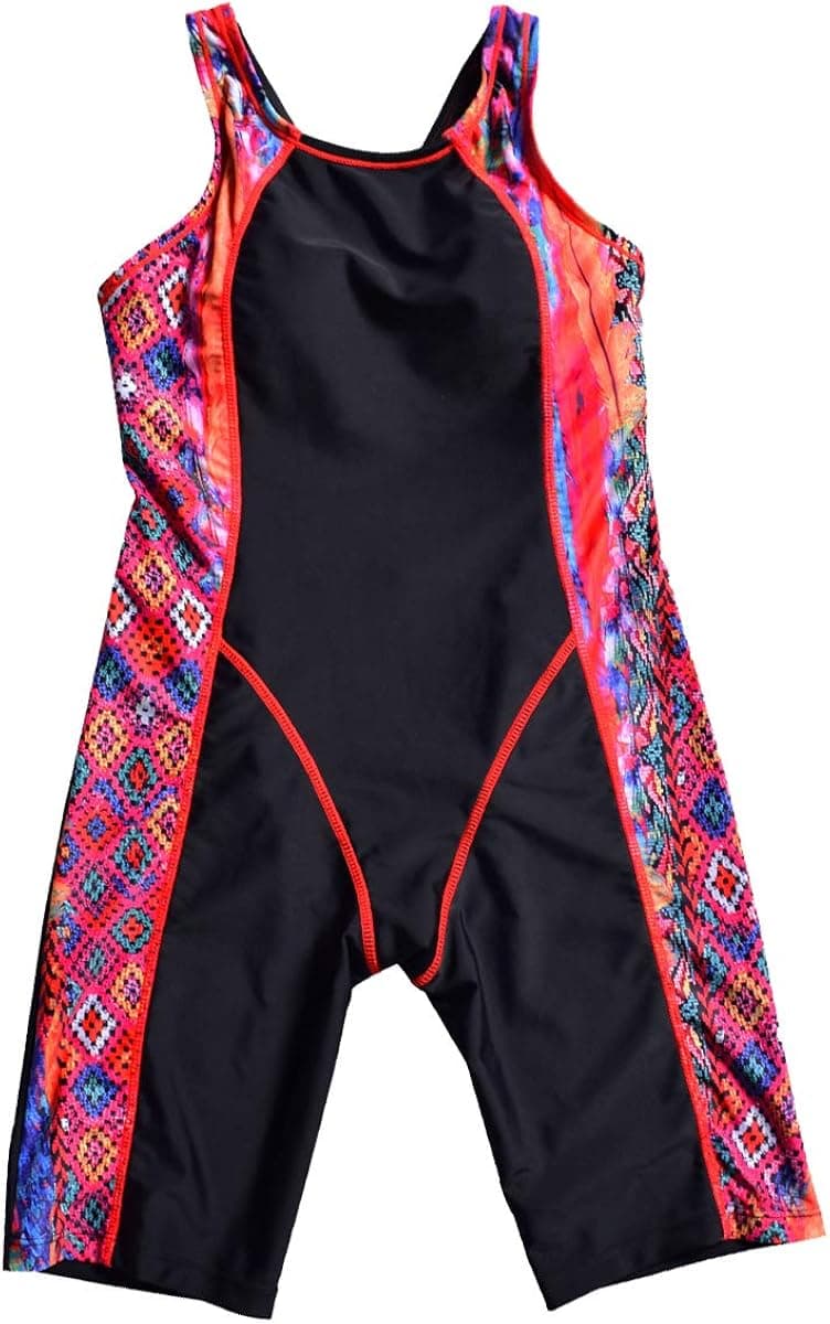 SherryDC Girls' Splice Athletic Competitive Full Knee Length One Piece Swimsuit Swimwear Legsuit (5-14 Years)