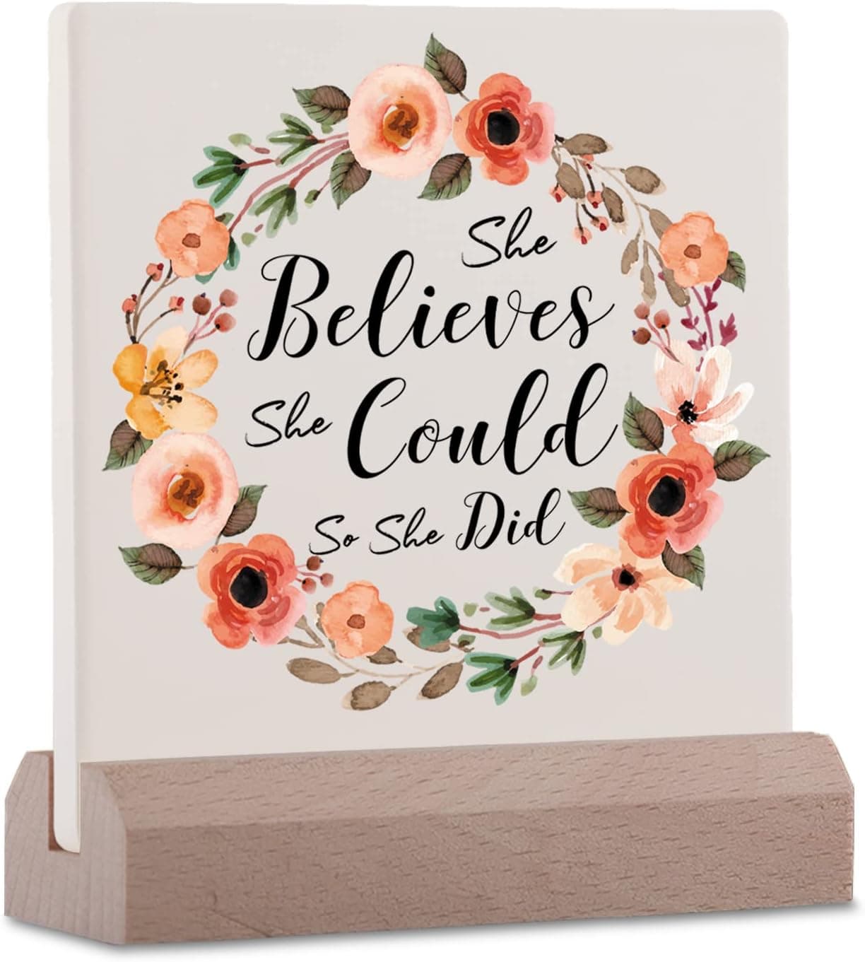 She Believed She Could So She Did Desk Plaque Home Decor Sign Inspirational Gifts for Women Friend Motivational Gift for Teens Girls Sister Mom Daughter Aunt