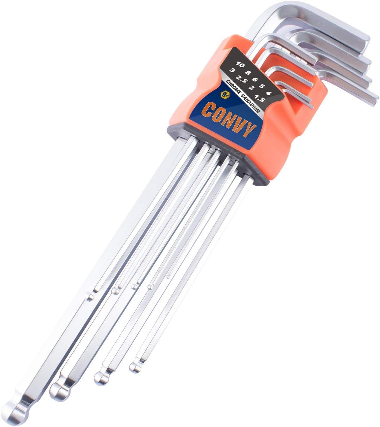 Convy GJ-0050 Allen Wrench Set, Hex Key Set with Arm Ball End, Metric, Set of 9 pieces, Extra Long
