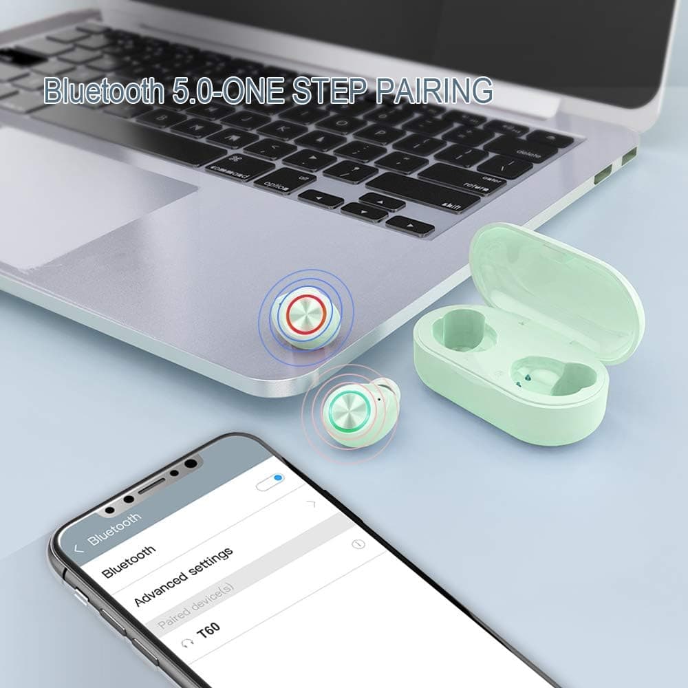 OOX True Wireless Earbuds Bluetoth 5.0 with Charging Case,Mini HD Stereo Sound Noise Cancelling in-Ear Headphones,Touch Control IPX7 Waterproof Sports Earphone Built-in Mic (Green)