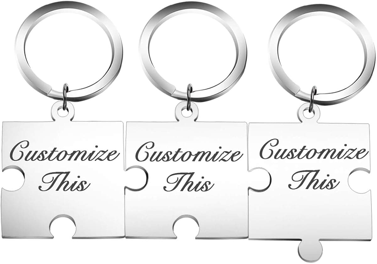Fanery sue Personalized Puzzle Piece Matching Necklace/Kaychain for Best Friends&Family Custom Name/Date Matching Pendant Set