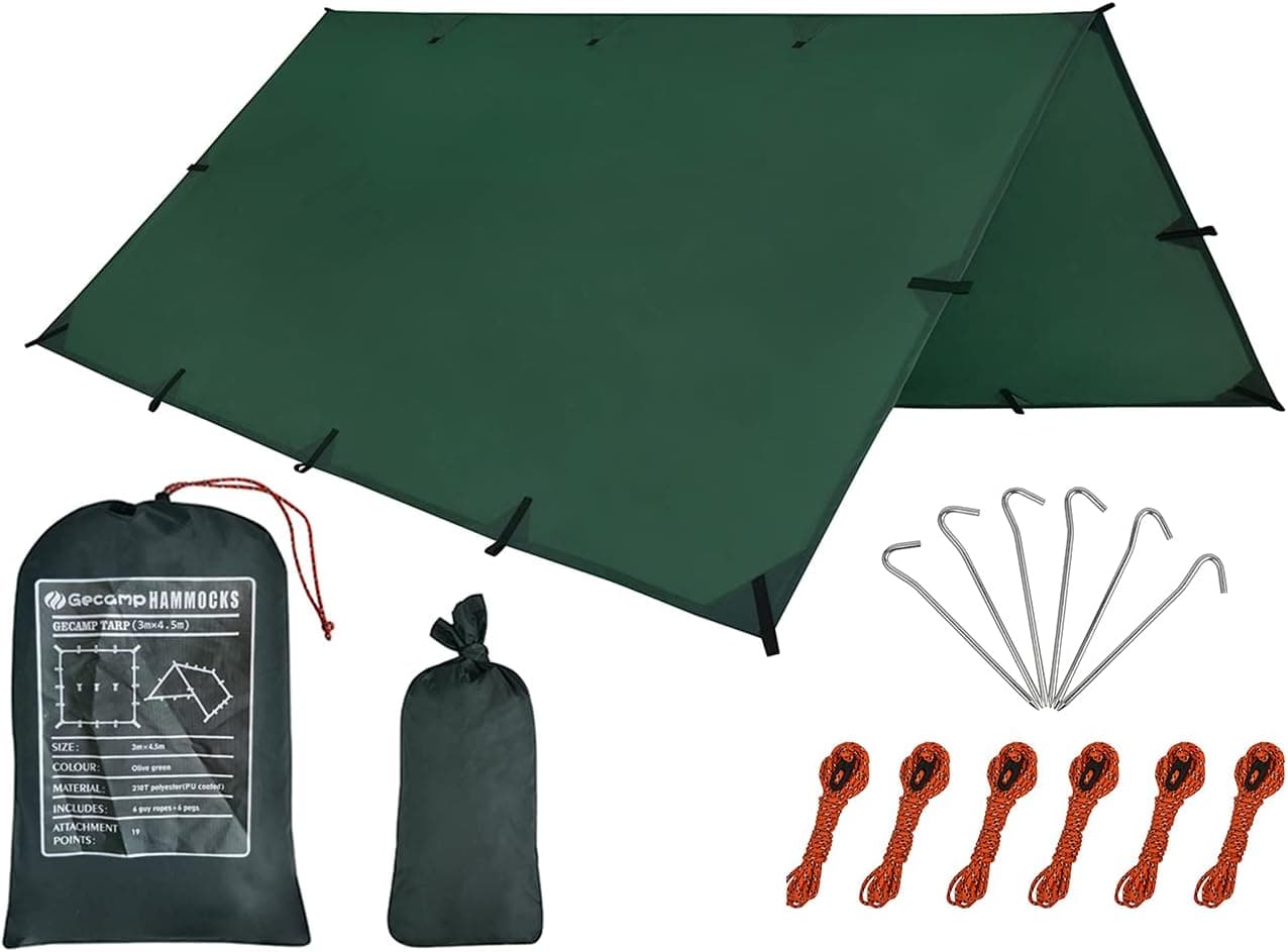 Camping Tent Tarp,Hammock Rain Fly Tarp,10X10FT/10X15FT Waterproof Tarp Backpacking,Multifunctional Tarp Tent Footprint for Camping,Lightweight Emergency Shelter Tarp(10×15FT Green)