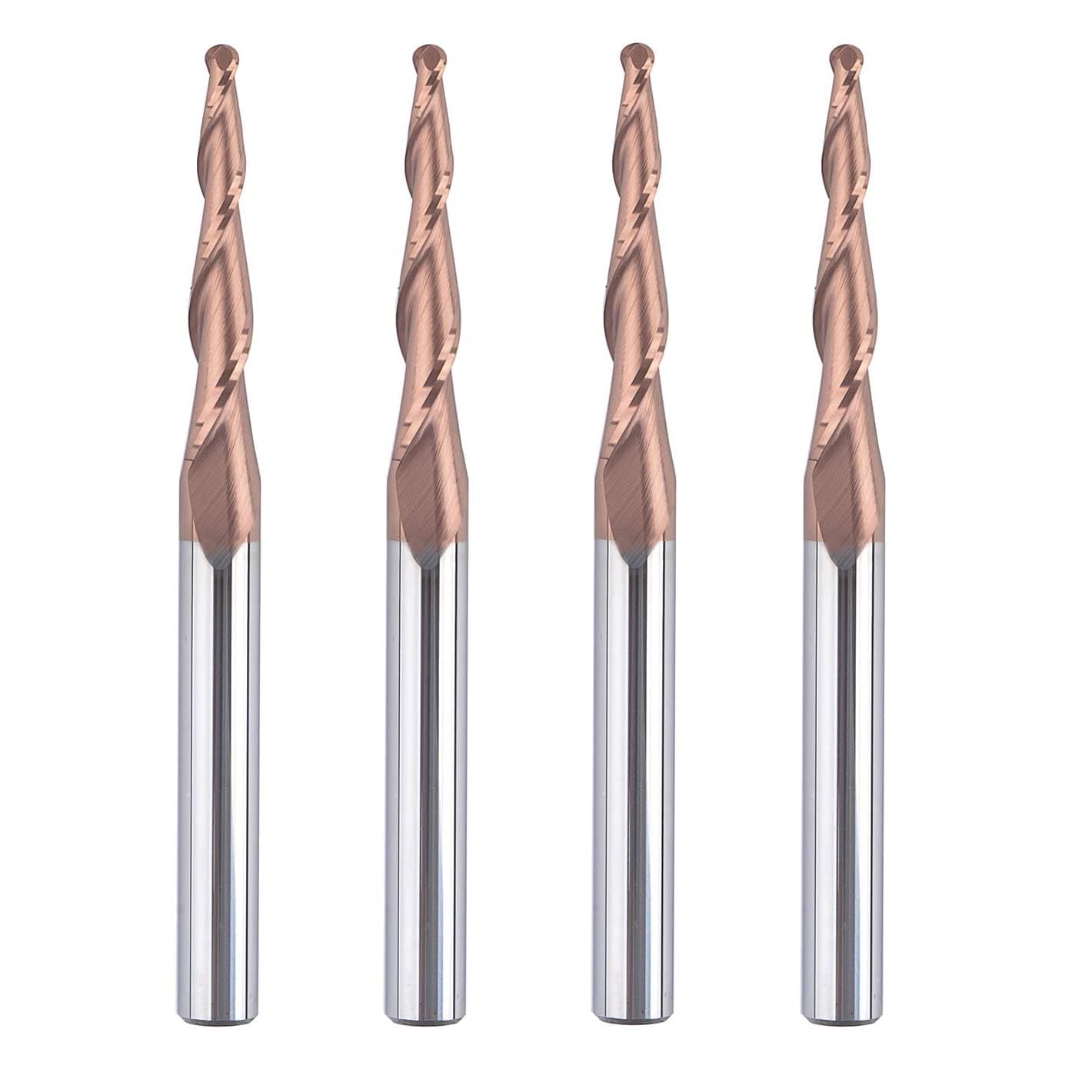 SpeTool 4Pcs Carbide Tapered End Mill Set with 3mm Ball Nose Tips (1.5mm Radius) 1/4 inch Shank Spiral Router Bits for CNC Machine Mill 3D Engraver