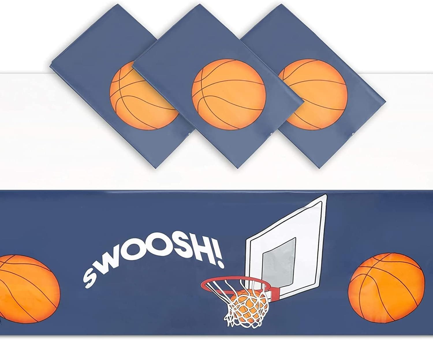 BLUE PANDA Basketball Table Cloths, Sports Themed Party Supplies (54x108 in, 3 Pack)
