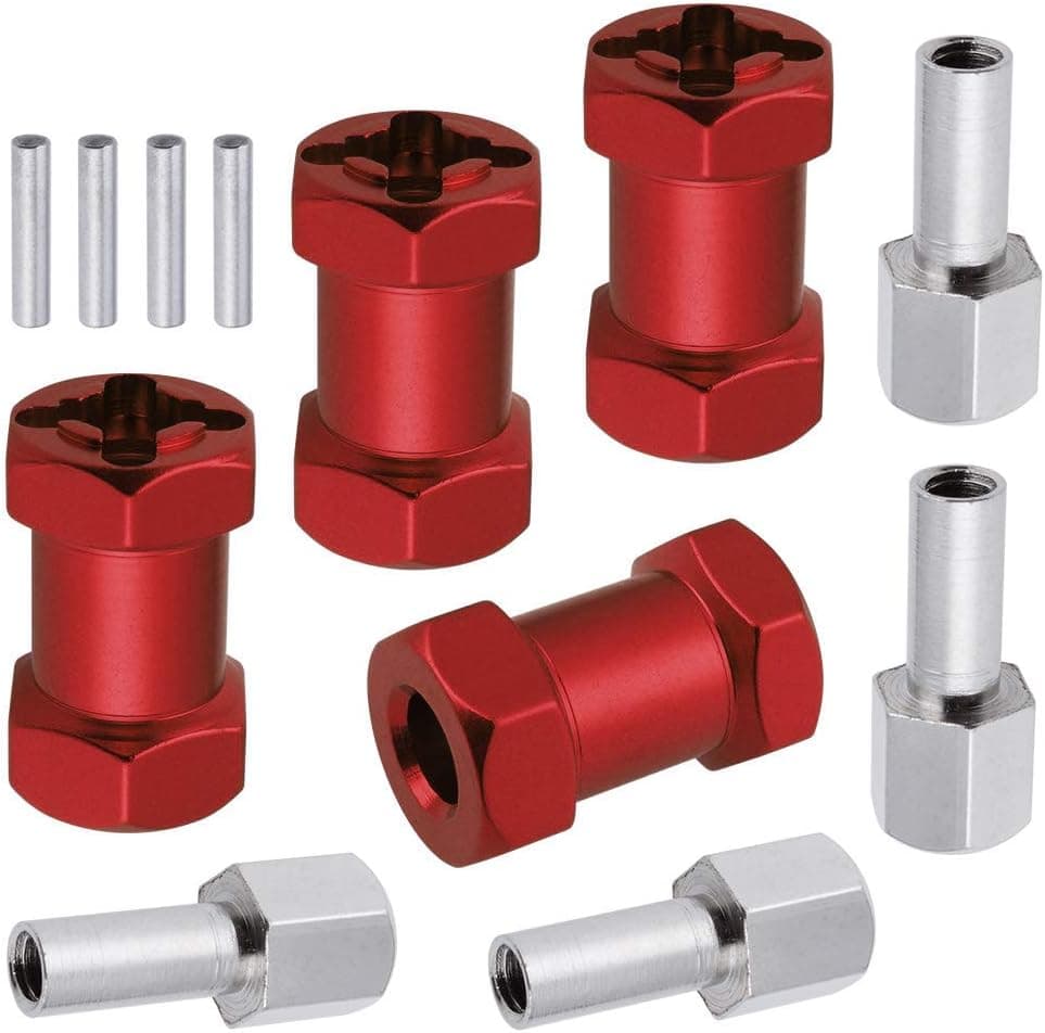4-Pack HobbyPark 12mm Wheel Hex Drive Hubs Combiner Coupler Aluminum 20mm Offset Extension for 1/10 RC Crawler Car Parts (Red)