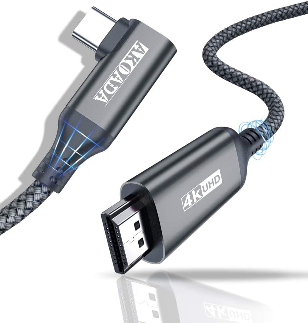AkoaDa USB C to HDMI 2.0 Cable 10ft, Right Angle 4K@60Hz Type C to HDMI Adapter Cable Thunderbolt 3 Compatible for MacBook Pro 2018 2017,iPad Pro,Samsung Note 20/10,Google Chromebook Pixel(Grey)