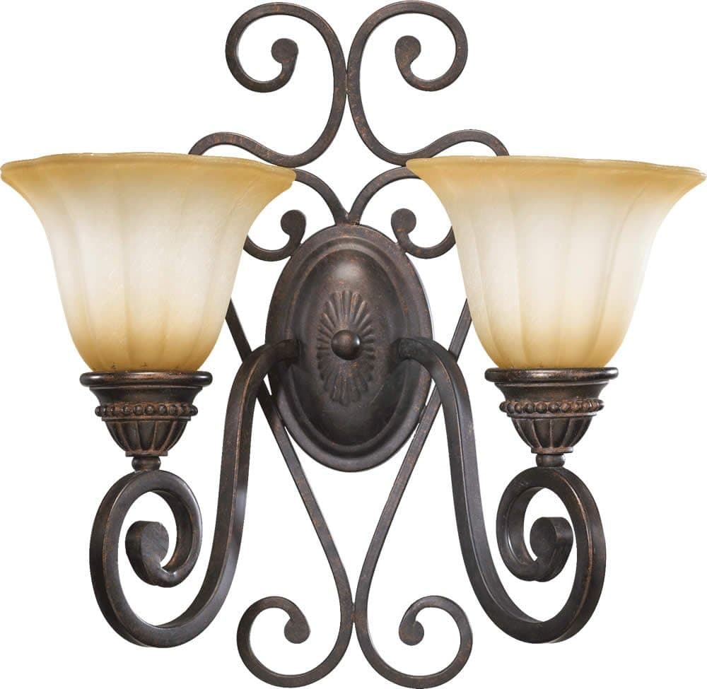Quorum 5526-2-44 Summerset - Two Light Wall Bracket, Toasted Sienna Finish with Antique Amber Scavo Glass