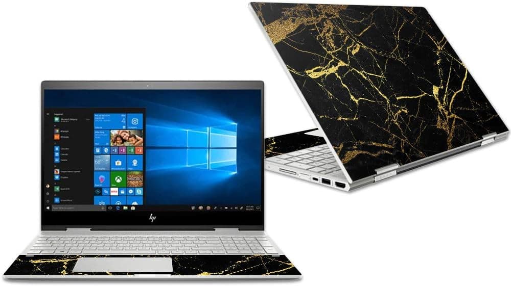 MightySkins Skin Compatible with HP Envy x360 Convertible 15" (2018) - Black Gold Marble | Protective, Durable, and Unique Vinyl Decal wrap Cover | Easy to Apply, Remove | Made in The USA
