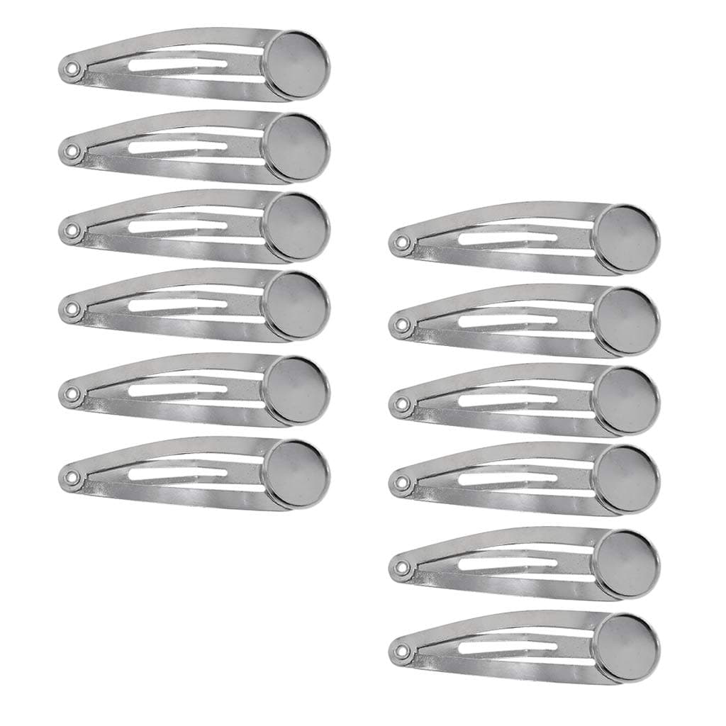 Fityle Pack 10 Fit for 12mm Glass Cabochon Cameo Metal Brass Hair Snap Clips Tray Bezel Blanks For DIY Hair Clip Barrettes No Slip Vintage 4 Colors to Choose - Whitegold