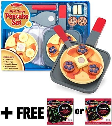 Melissa & Doug Flip & Serve Pancake - Wooden Play Food Set + Free Scratch Art Mini-Pad Bundle