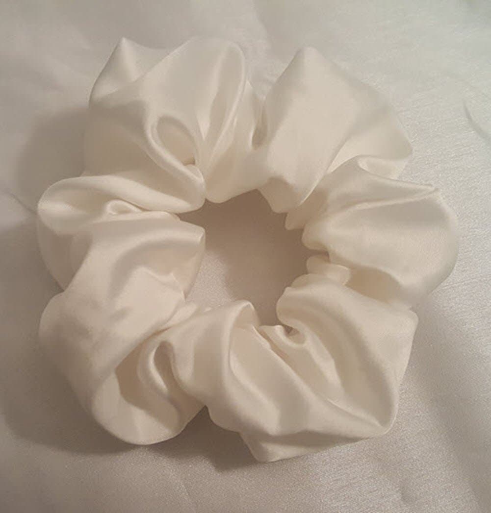 Large Premium Satin Hair Scrunchies (2 Pack)(White)