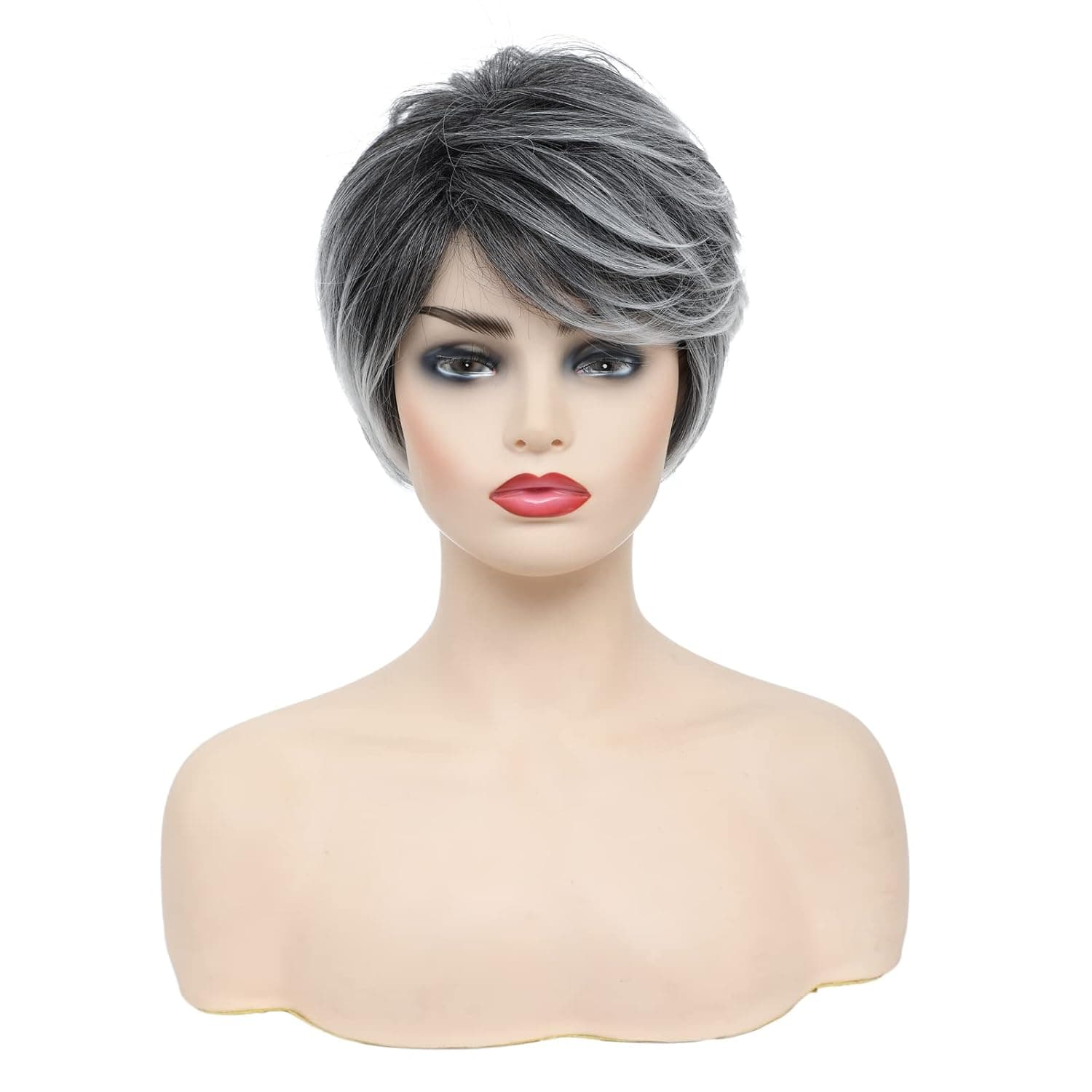 YYHR Short Grey Wigs for Women Natural Layered Pixie Cut Gray Wig with Bangs Synthetic Daily Cosplay Wig