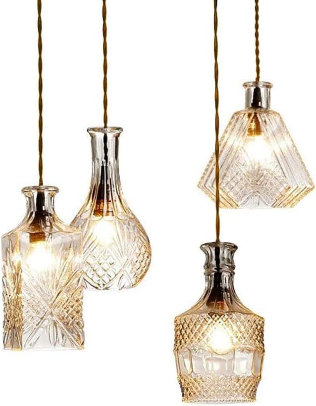 WINSOON Glass Pendant Light Crystal Bottle Chandelier Hanging Textured Glass Shade Kitchen Lighting for Christmas Holiday Wedding Party (Bulb NOT Included), B Style