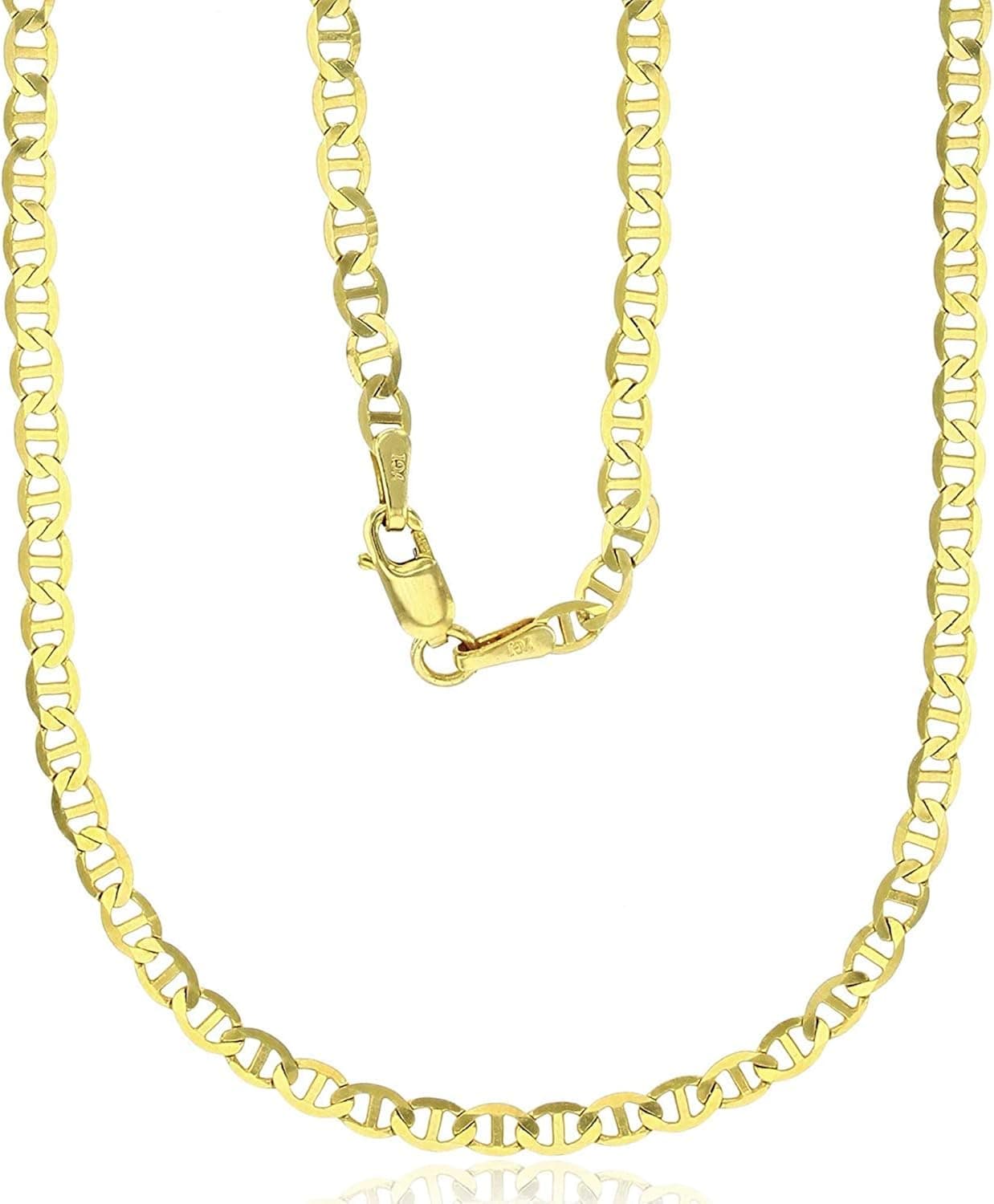 14K Yellow Gold Solid 2mm-4mm Mariner Chain with Lobster Claw Clasp | Italian Gold Chain | Gold Mariner Necklace for Men and Women