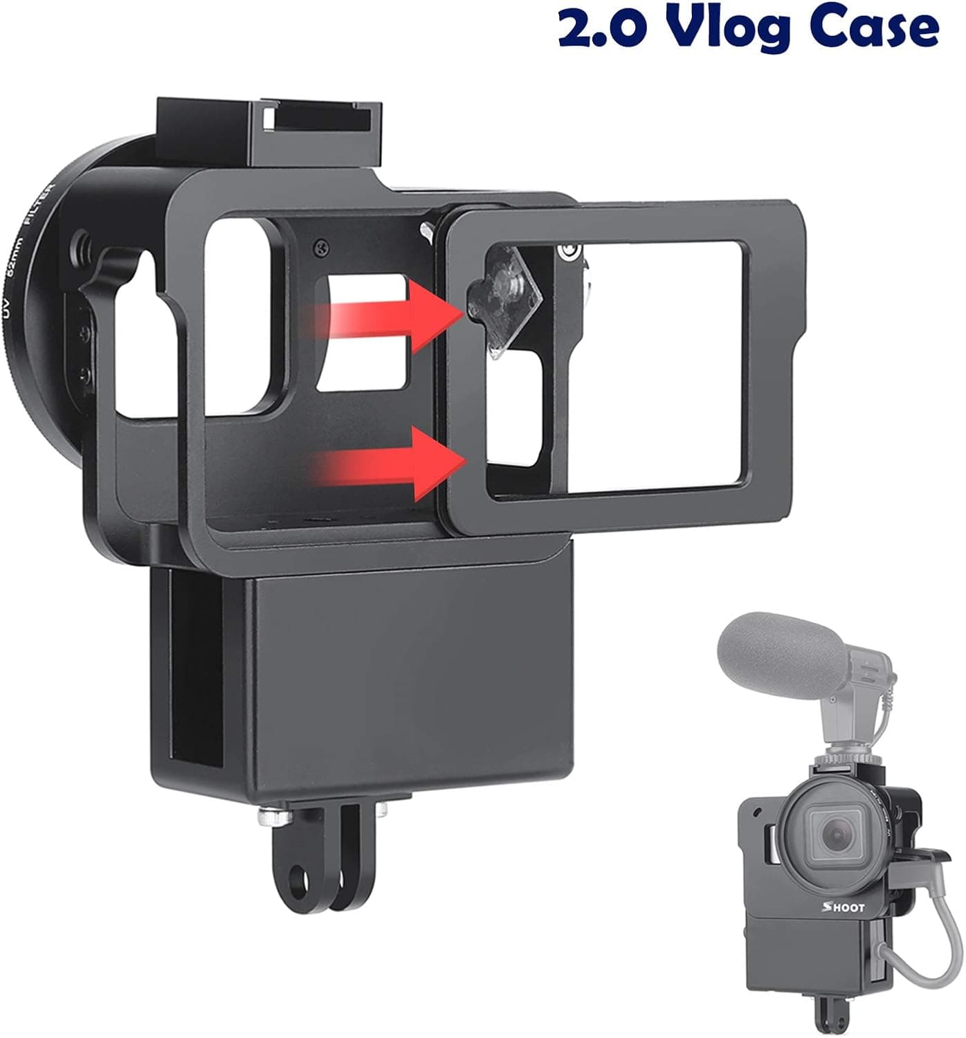 D&F 2.0 Vlogging Case Aluminum Protective Shell Mount with Mic Adapter Place Frame for GoPro Hero 7 Black/6/5/(2018) Video Vlog Accessories