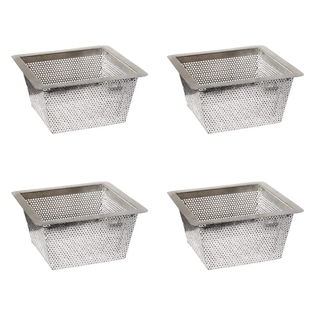 Leyso Stainless Steel Floor Sink Basket, Square Screens Strainer, Sink Drain Cover 10” x 10” x 5” (5"H SS x 4) - Suitable for Kitchen, Restaurant, Bar, Buffet