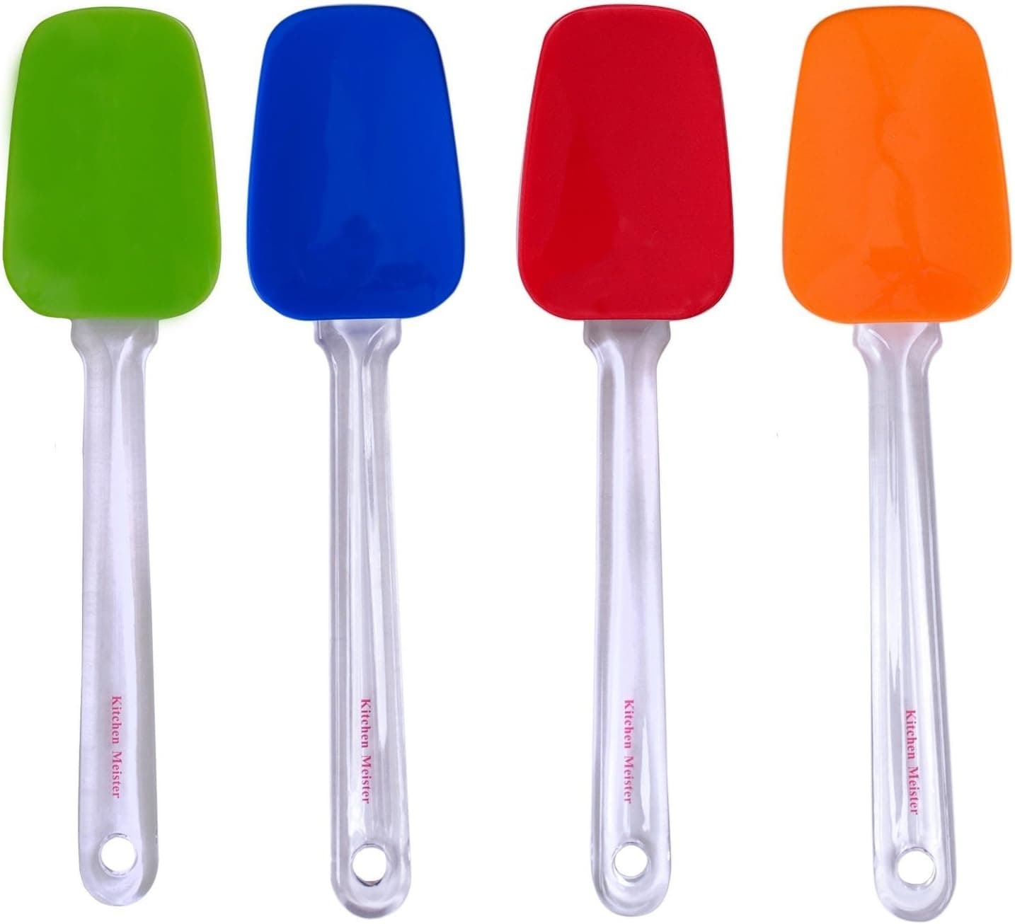 Kitchen Meister Silicone Kitchen Cooking Utensil Spatula Set with Crystal-Like Plastic Handles, Set of 4