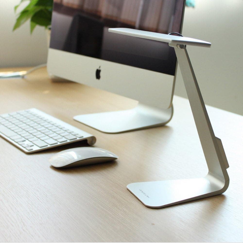 Ting-W LED Desk Lamp Eye-Caring Table Lamps, Dimmable Office Lamp with USB Charging Port, Touch Control, 5"thinner Same As Mac Handcraft, Silver-White, 2.5W