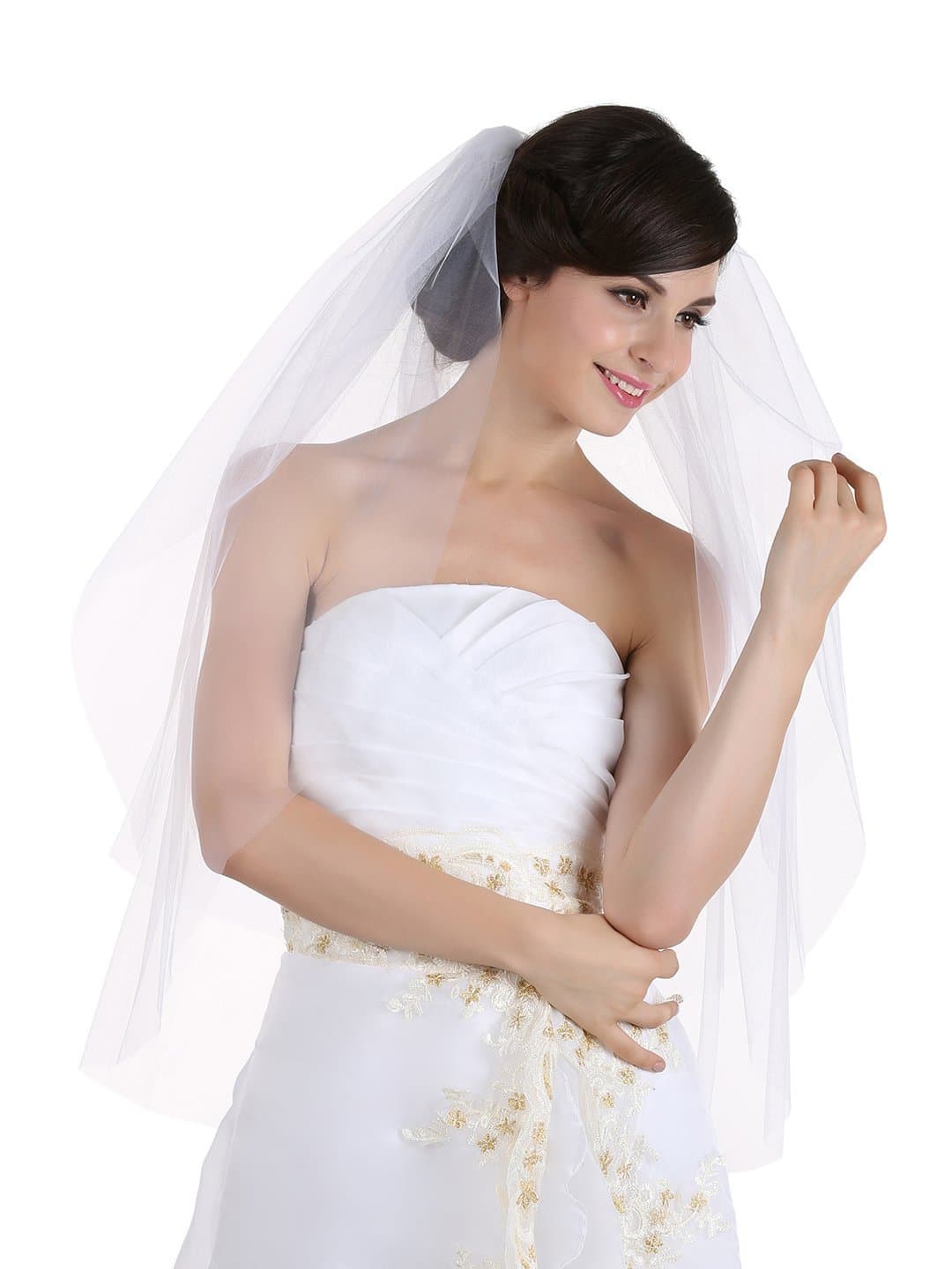 2T 2 Tier Cut Edge Bridal Wedding Veil - Ivory Elbow Length 30 by Venus Jewelry
