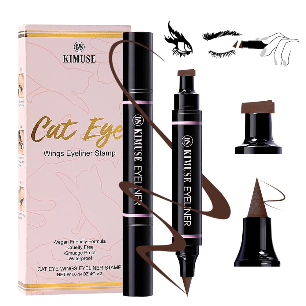 KIMUSE Winged Eyeliner Stamp-2 Eyeliner Pens for Perfect Wing Cat Eye Stamp Eyeliner Waterproof Smudge Proof, Long Lasting Makeup Liquid Eye Liner (BROWN)
