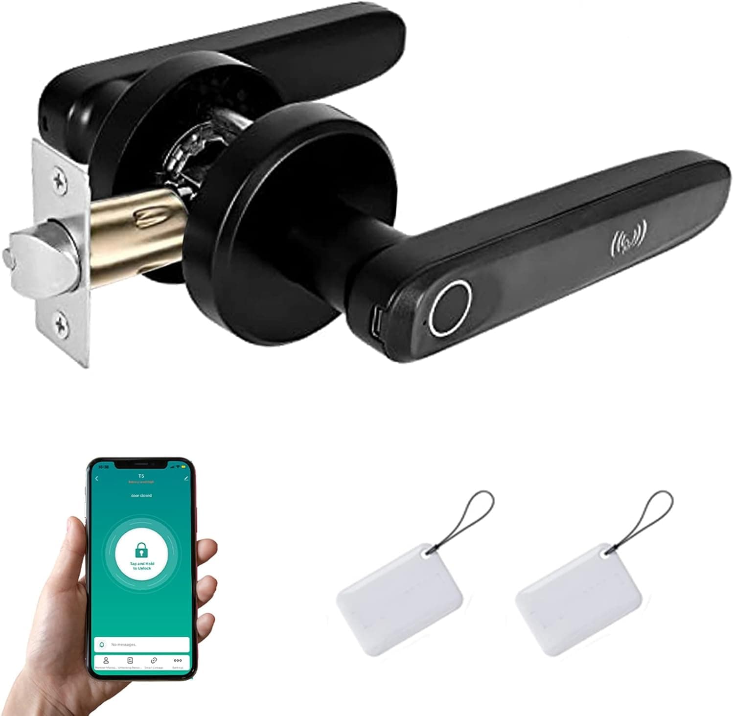 Fingerprint Door Lock Keyless Entry Door Lock Electronic Biometric Door Lock Smart Door Handle for Bedroom (Fingerprint+Card+APP)