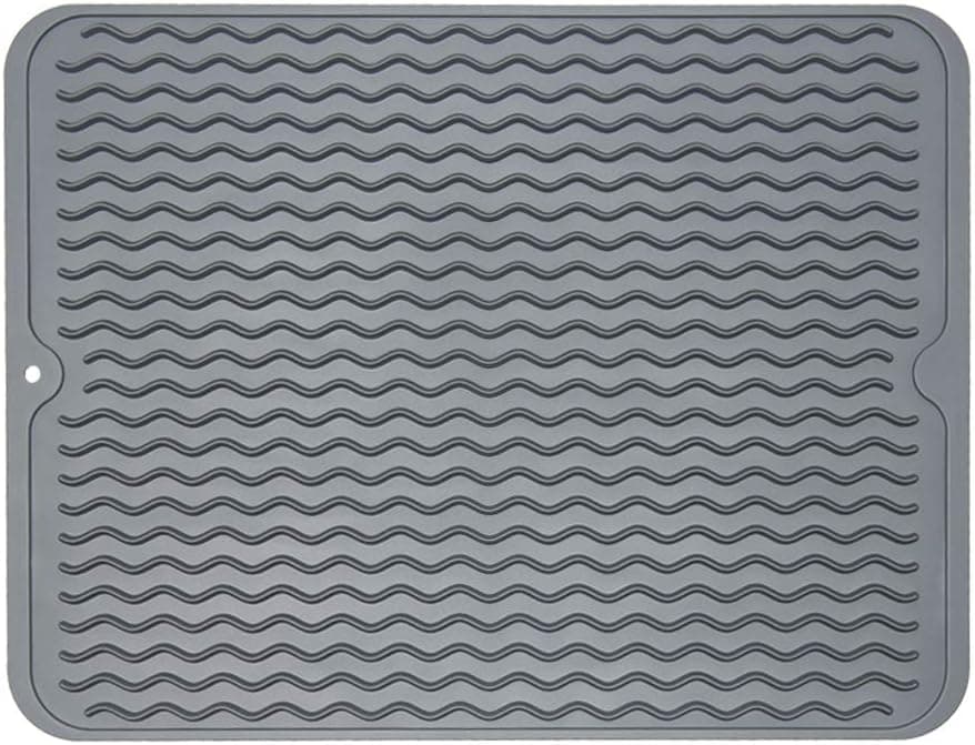 ZLR Silicone Dish Drying Mat for Kitchen Counter- Eco Friendly Food Grade Silicone Drying Mat - Easy to Clean Heat Resistant Dish Mat - Large (12" x 16") - Gray