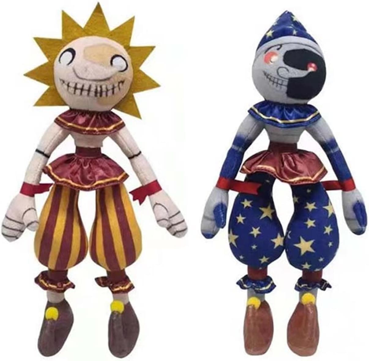 Witehino 2pcs/11in Sundrop Moondrop Plush Figures,Security Breach Clown Plushies Toys Figures Set for Kids and Game Fans Gift