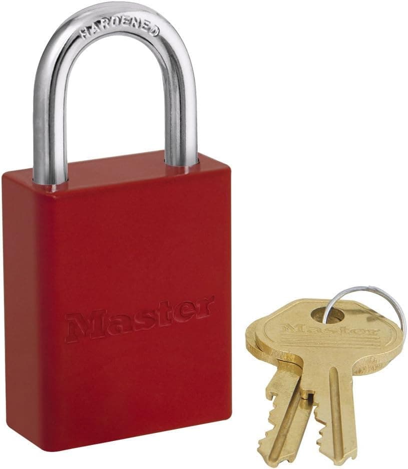 Master Lock 6835RED Safety Series Padlock, Aluminum Body, 1-1/2-Inch Wide Body, 1/4-Inch Diameter Shackle, Red