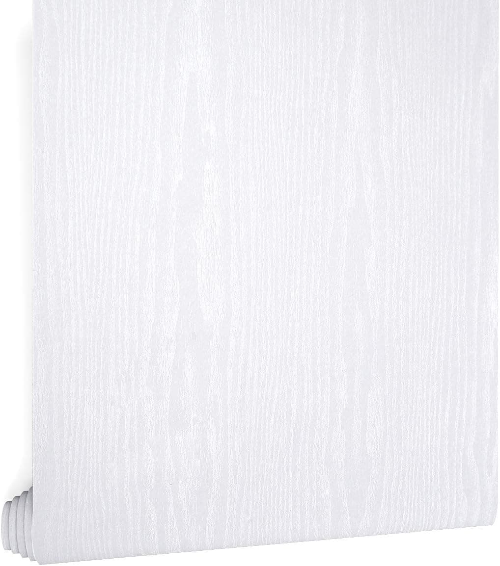 LACHEERY Wood Sticker Paper White Wood Peel and Stick Wallpaper 11.8"x79" Decorative Self Adhesive Wallpaper White Wall Paper Stick on Cabinets Countertops Shelf Liner Dresser Best for Old Furniture