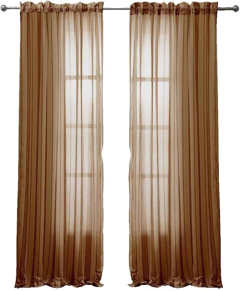 Peach Couture Solid Color Woven Curtains Sheer Window Panel Set Curtain, 55 x 84 Taupe