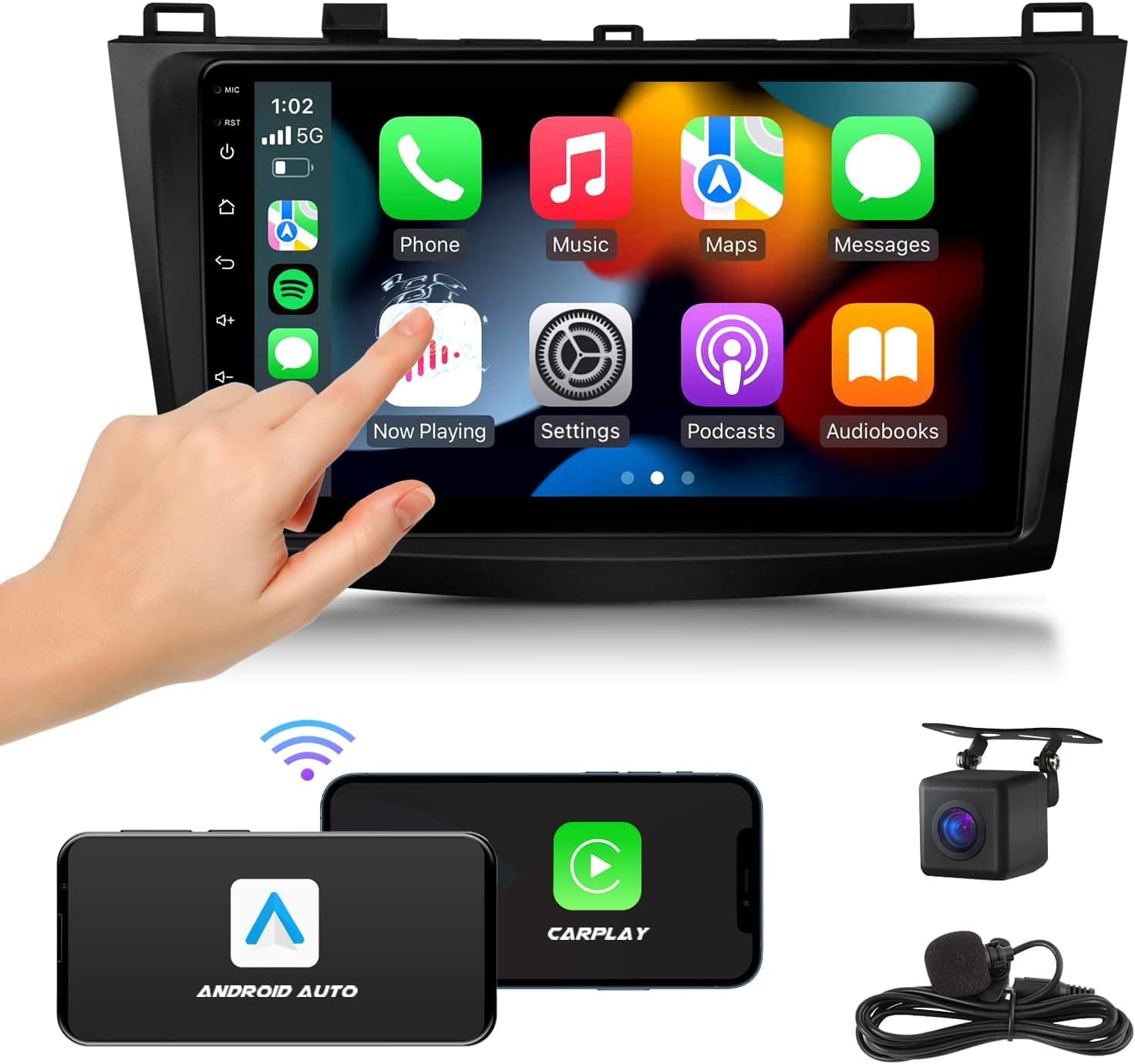 Eonon Apple CarPlay & Android Auto Car Stereo Receiver, Android 10.0 Car Stereo Ultra-Thin 3+32GB Car Radio, Compatible with 2010-2013 Mazda 3, Bluetooth 5.0/4 Sets of UI, 9 Inch-Q63Pro