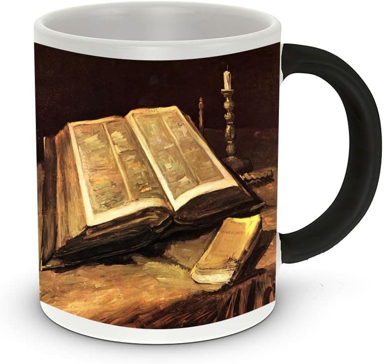 Rikki Knight® Van Gogh Art Still Life with Bible Design Heat Sensitive Color Change 11 oz Photo Quality Ceramic Coffee Mug Cup