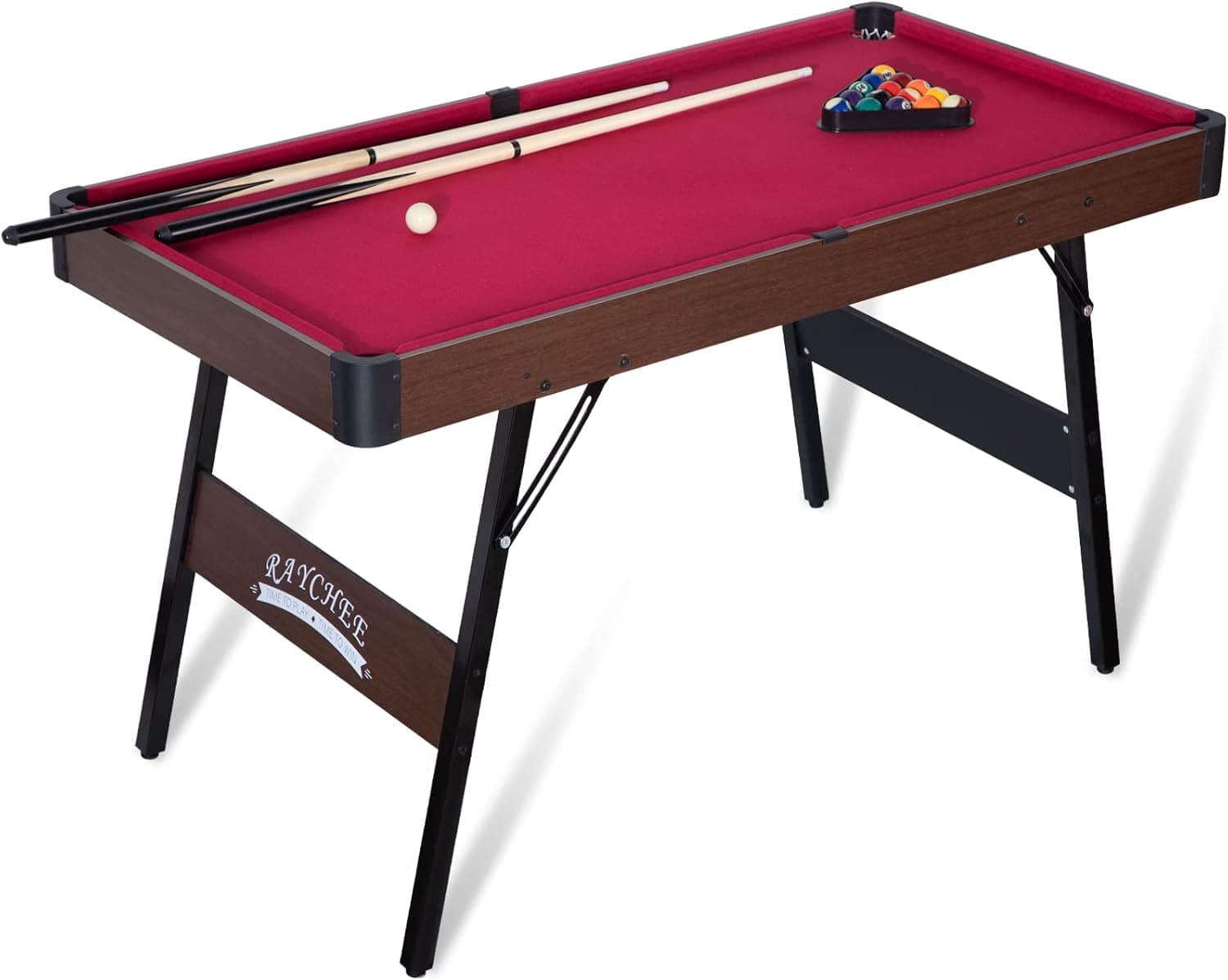 RayChee 54" Folding Pool Billiard Table, Portable Pool Game Table with 2 Cue Sticks, 16 Balls, Triangle, Chalk, Indoor Foldable Billiards Table for Kids Adults Family Game Room