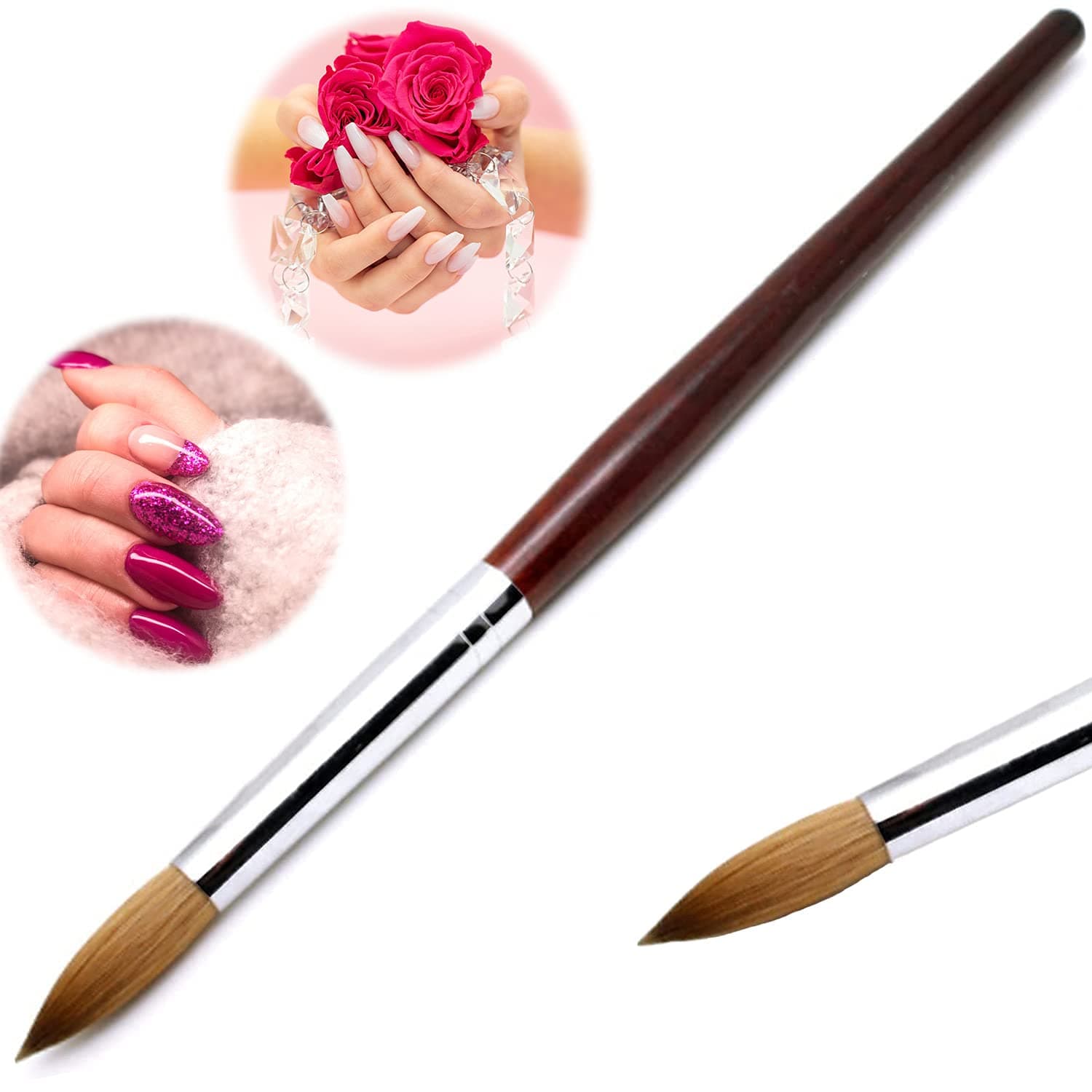 Kolinsky Acrylic Nail Brush for Acrylic Application, Professional Redwood Nail Brushes, Oval Acrylic Brush for Acrylic Powder, Nail Art Brushes Manicure Tool for DIY Home Salon (Size 14)