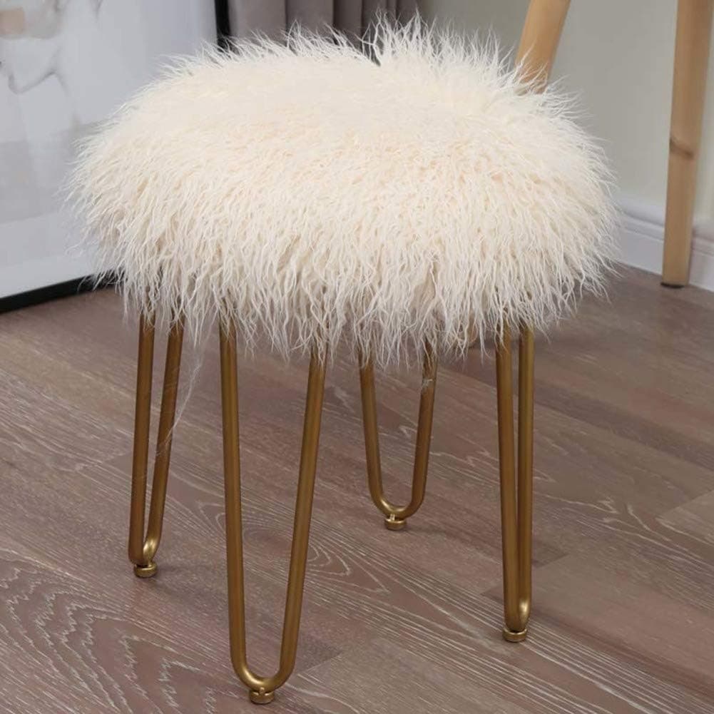 Long Wool Seat Cushion,Sheepskin Seat Cover,Faux Fur Chair Pad Winter Warm Round Solid Color Chair Cover-Beige 50x50cm(20x20inch)
