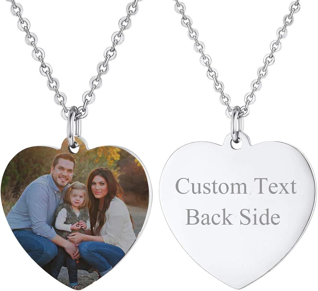 U7 Custom Photo Necklace Men Women Personalized Jewelry Customized Any Picture Pendant Stainless Steel Rope/Spiga/Tennis Chain 18-30 Inch, Mothers or Lover Gift