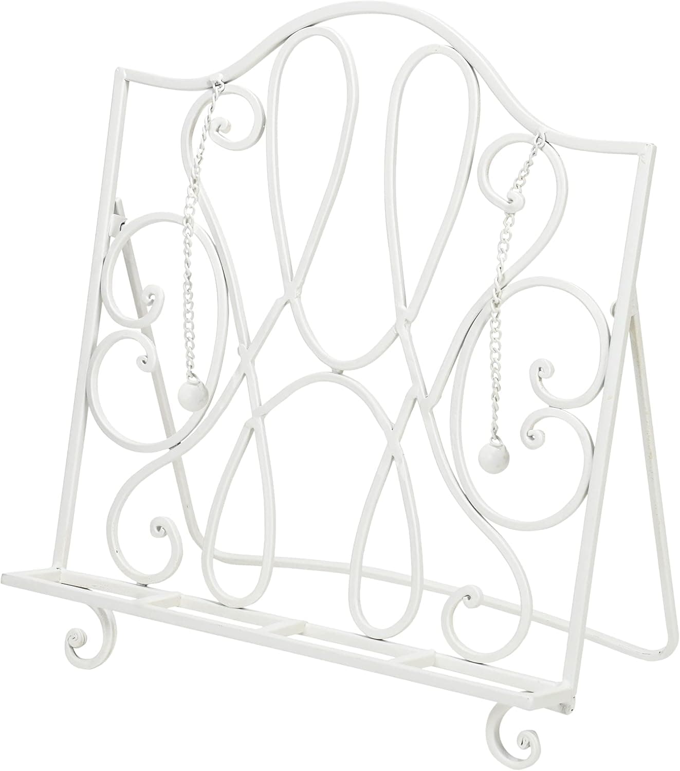 Red Co. 13.5" Decorative Country Rustic Metal Cookbook Stand and Recipe Holder with Chain Weights in White Finish