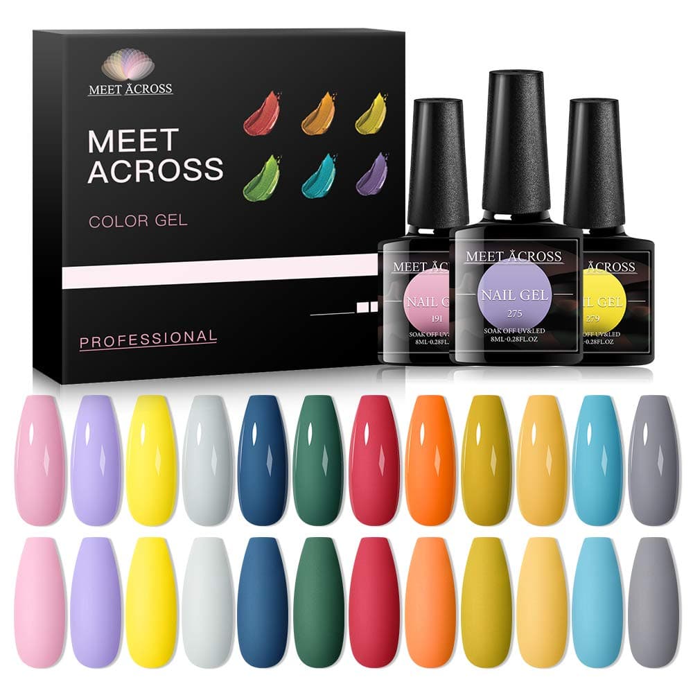 MEET ACROSS 12pcs Gel Nail Polish Set,Soak Off UV LED Lamp Gel Nail Polish Kit,Fashion Shimmer Nail Art Design Gifts for Women Manicure Salon 8 ml-0.28FL.OZ (Fall Series)