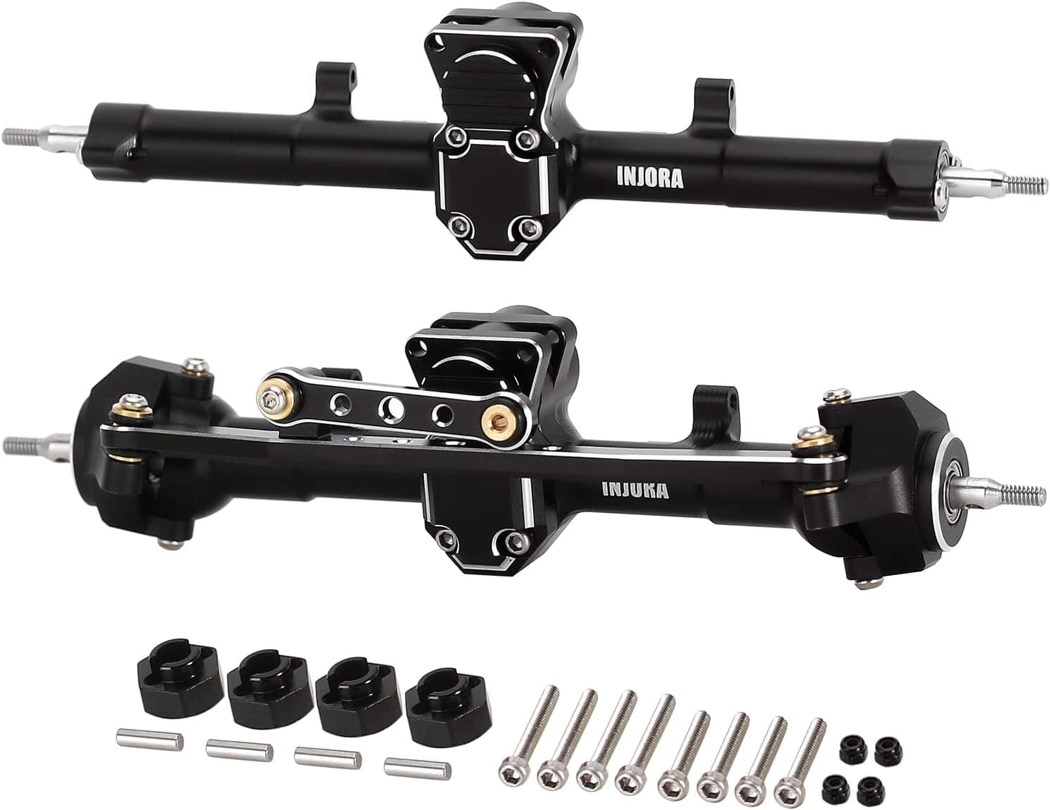 INJORA Front & Rear Axles Set +4mm Extended Black Axles Upgrades Set for SCX24 Deadbolt JLU C10 Bronco Gladiator Axial 1/24 RC Crawler Upgrade Parts