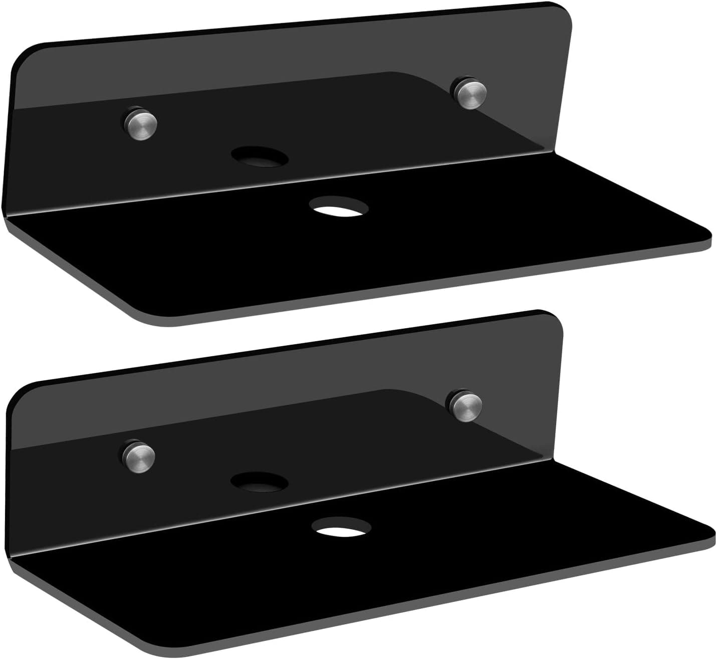 DenForste 2 Pack Wall Mounted Floating Shelf, Acrylic Shelves for Bluetooth Speakers, Security Cameras, Nintendo Switch, Action Figures, Damage-Free Wall Shelves