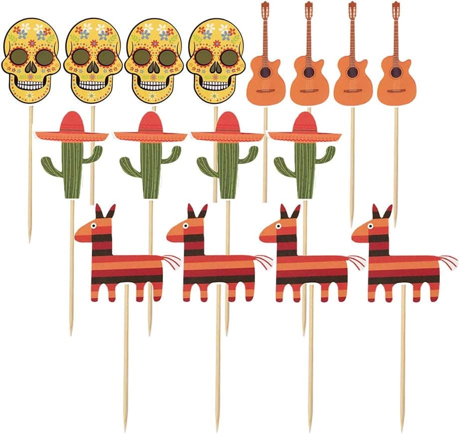 Amosfun Fiesta Cake Toppers Luau Hawaiian Cupcake Toppers Cake Decoration Mexican Fiesta Party Supplies 12PCS
