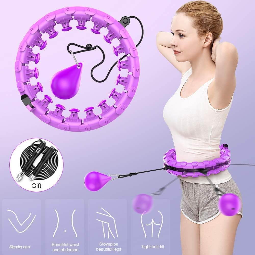 Hoola Hoops for Adults Kids, Rocketek Weighted hoola hoops With Jump Rope for Exercise -Workout 24 Detachable Sections Hoola Hoop, Exercise Fitness hoola hoops - Professional Auto-Spinning Hoola Hoops