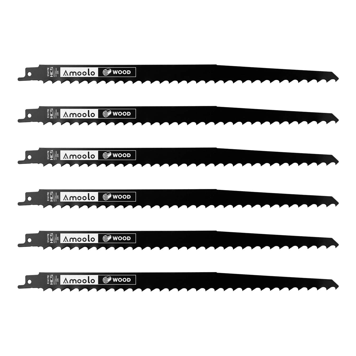 amoolo 12'' Reciprocating Saw Blades, Wood Cutting Sawzall Pruning Blades (6Pcs/3TPI)