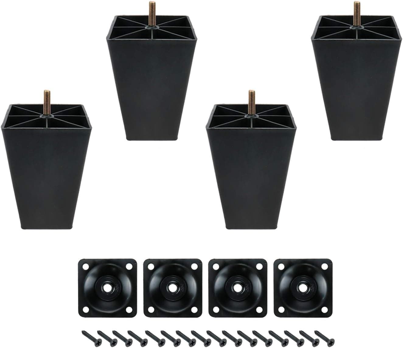 Karcy Leg Attachment for Furniture 5/16 Hanger Bolt with Mounting Hardware Black Plastic Sofa Legs Trapezoid 5.12" Heigth Pack of 4