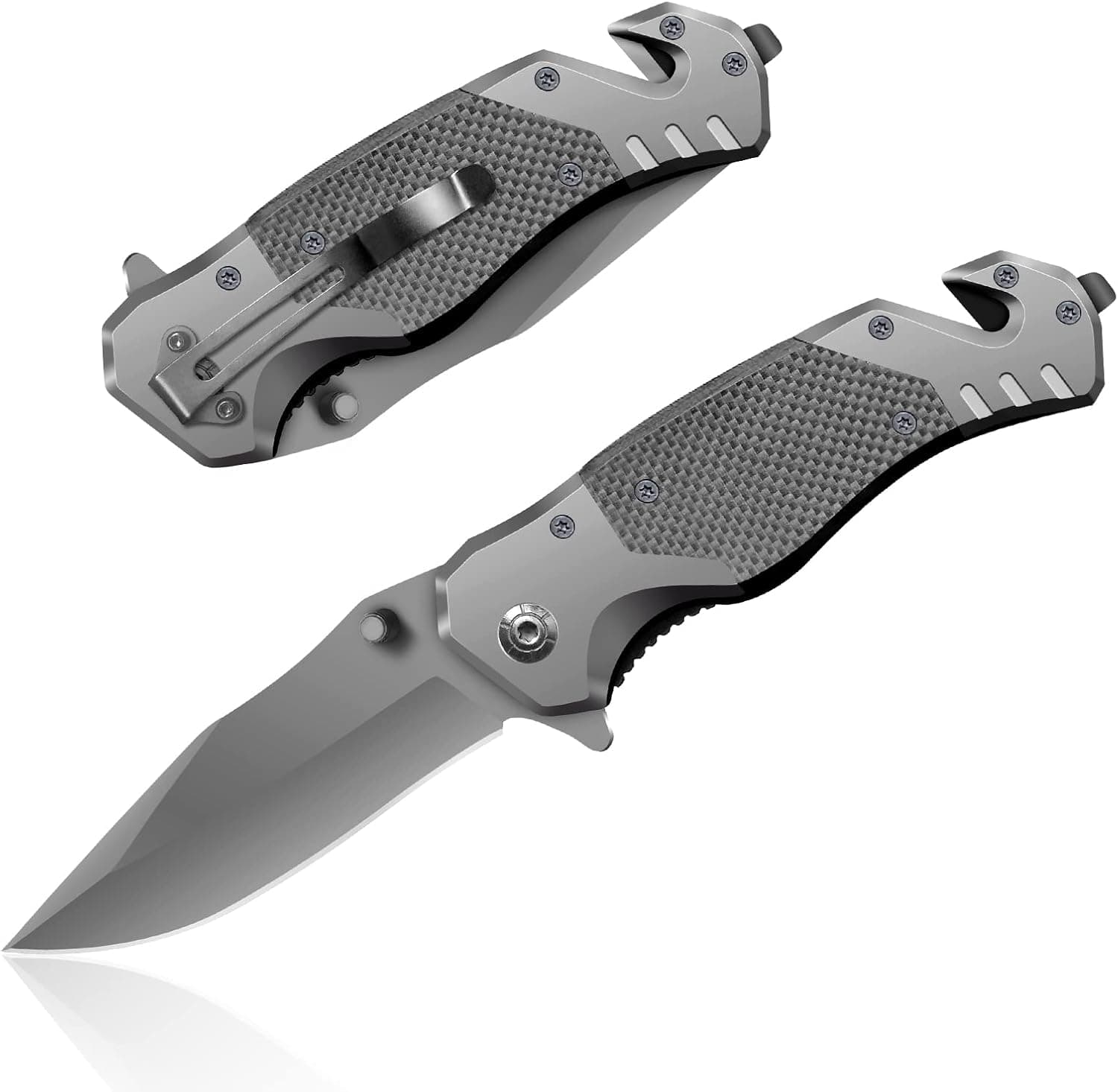 HONZIN Folding Pocket Knife with Seatbelt Cutter Glass Breaker and Belt Clip, Multitool Pocket Knife for Hiking Camping Survival and Tactical, Fathers Day, Christmas, Gift for Men