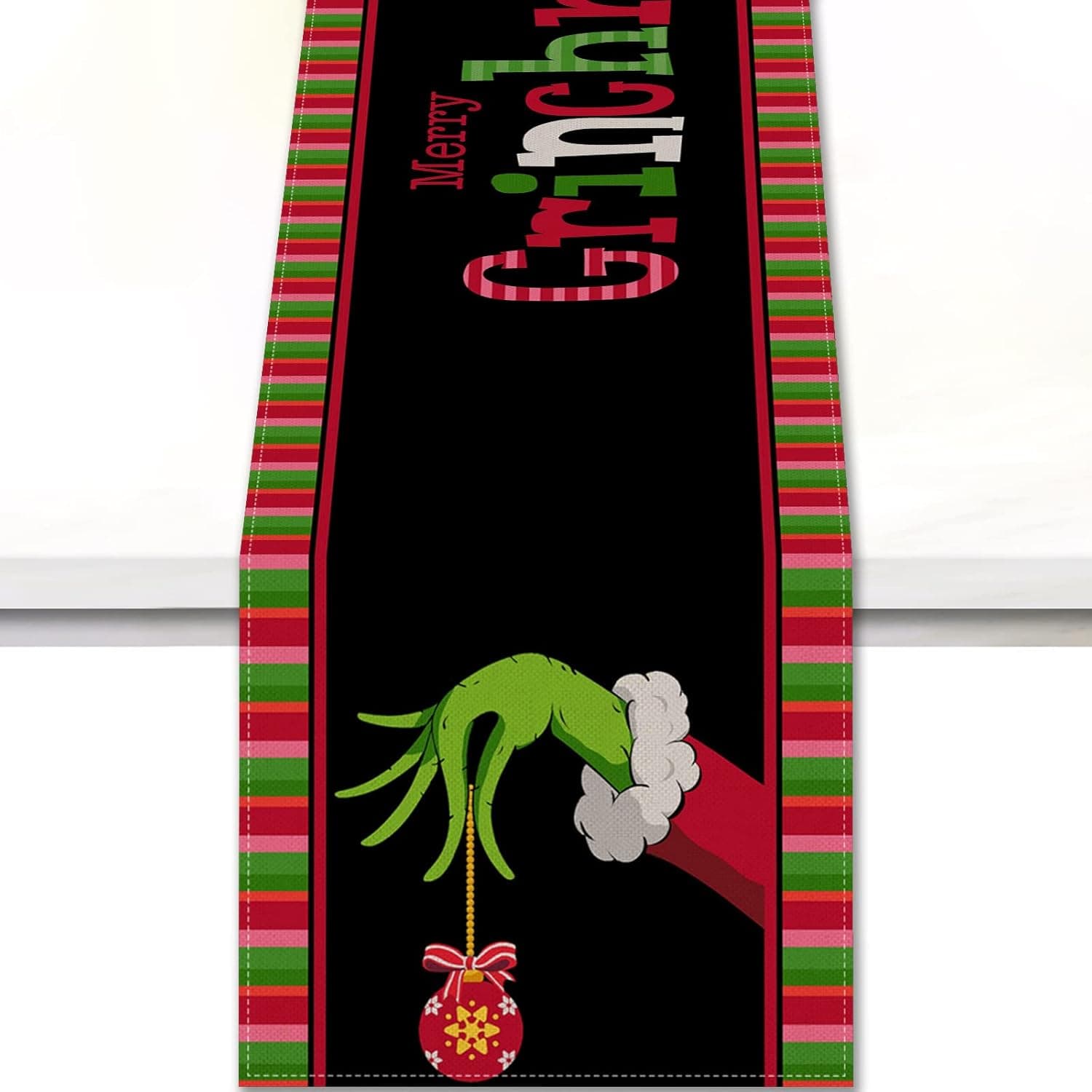 Vohado Christmas Table Runner Merry Grinchmas Elf Table Cloth Winter Holiday Party Decoration Indoor Outdoor Kitchen Home Dining Table Birthday Table Decor