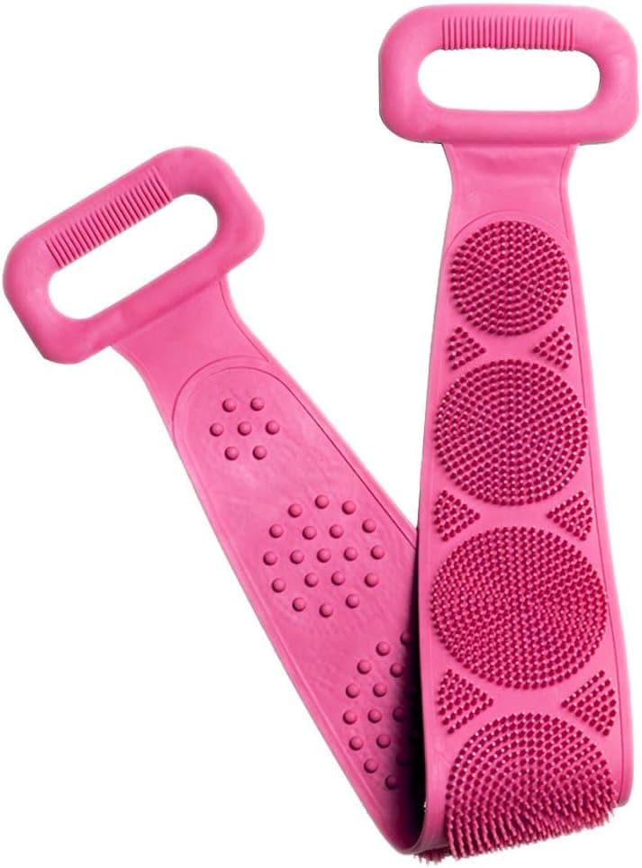 Quzi Multicolor Silicone Back Scrubber for Shower - Silicone Bath Body Brush for Cleaning Back - Flexible Bristles Silicone Bath Brush, Eco Friendly Comfortable Massage Scrubber (Pink)