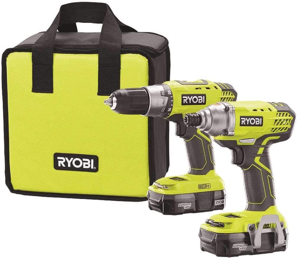 RYOBI P1832 18V One+ Handheld Drill/Driver and Impact Driver Kit (6 Piece Bundle, 1x P277 Drill / Driver, 1x P235 Impact Driver, 1x P118 Dual Chemistry Charger, 2x P102 18V Batteries, 1x Tool Bag)