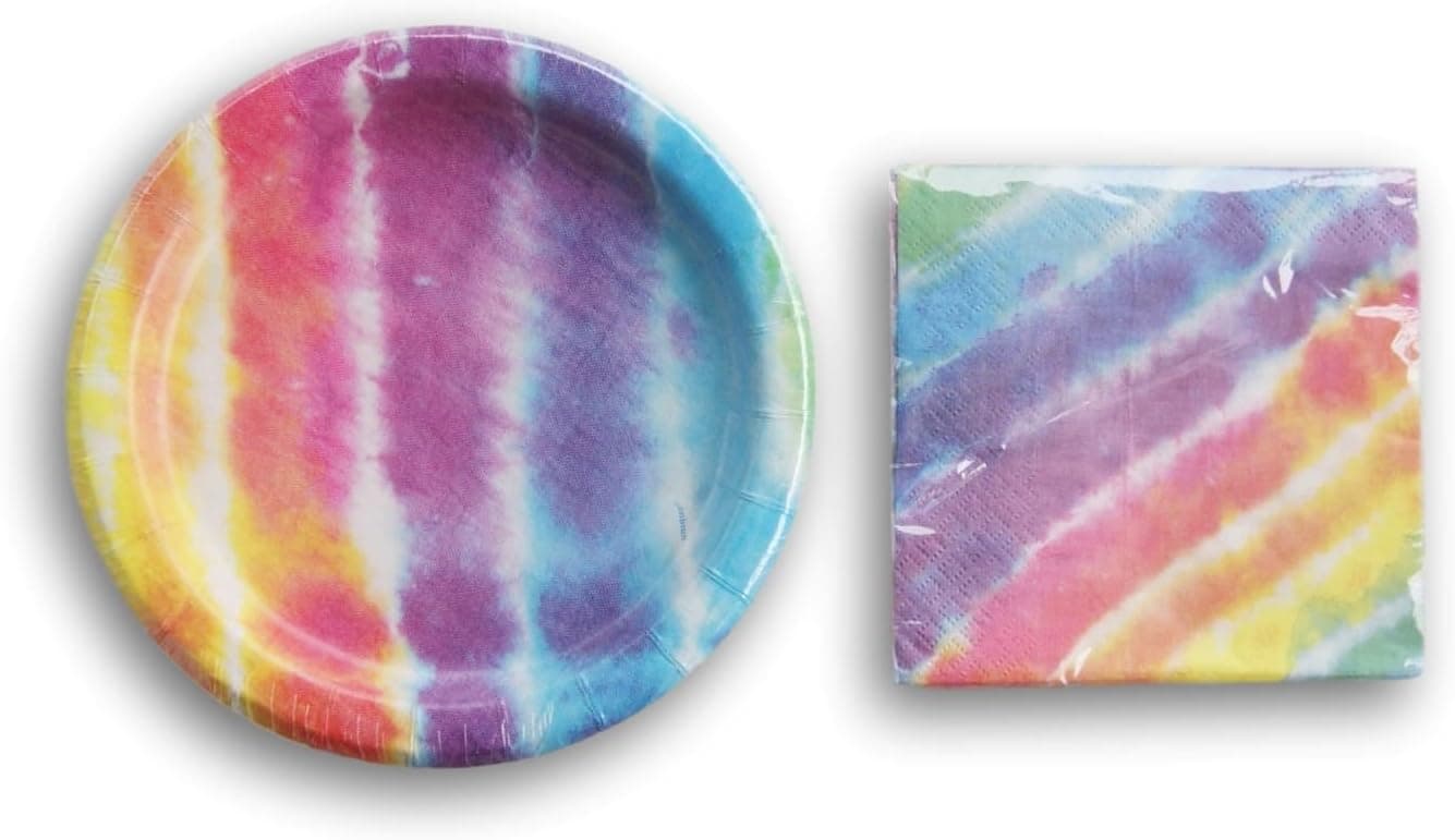 Unq Birthday Party Supply Kit Tie Dye Pattern - Cake Plates and Beverage Napkins
